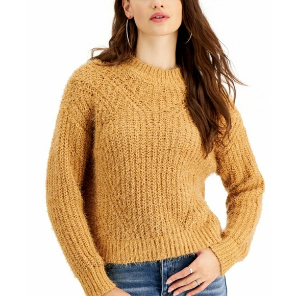 Pointelle Mock-Neck Sweater Eyelash Yarn Color Sunflower Size: Small NWT - Picture 1 of 8